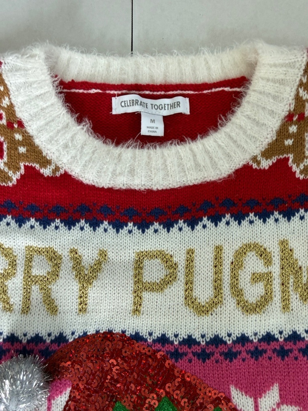 Christmas Holiday Pugmas Sweater Long Sleeves Knit Pug Dog Size Medium - Picture 5 of 17